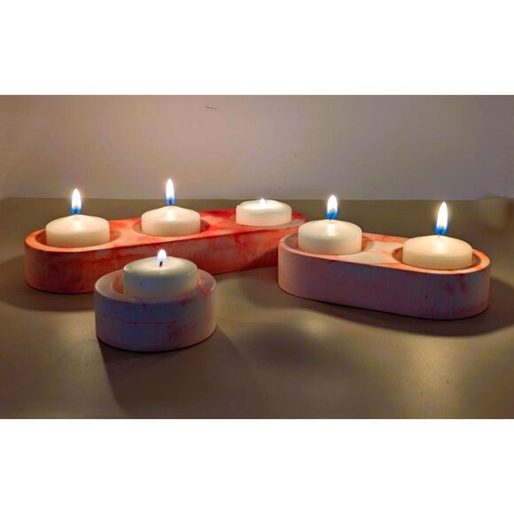 Handmade Eco Resin Tealight Candle Holders-Pink & White Marble Design - Picture 2 of 10